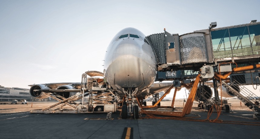 airplane is parked on the tarmac